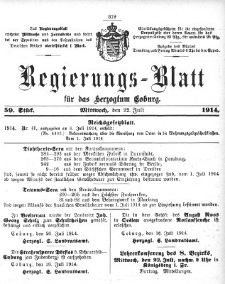 Regierungs-Blatt für das Herzogtum Coburg (Coburger Regierungs-Blatt) Mittwoch 22. Juli 1914