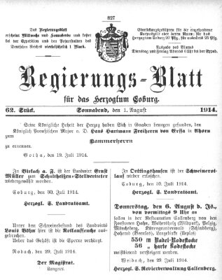 Regierungs-Blatt für das Herzogtum Coburg (Coburger Regierungs-Blatt) Samstag 1. August 1914