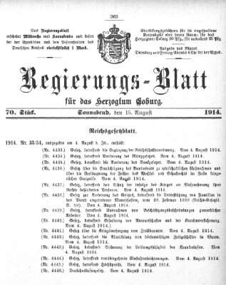 Regierungs-Blatt für das Herzogtum Coburg (Coburger Regierungs-Blatt) Samstag 15. August 1914