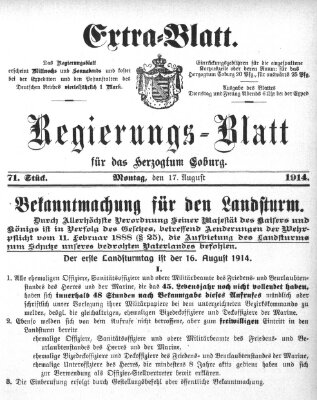 Regierungs-Blatt für das Herzogtum Coburg (Coburger Regierungs-Blatt) Montag 17. August 1914