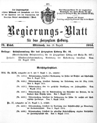 Regierungs-Blatt für das Herzogtum Coburg (Coburger Regierungs-Blatt) Mittwoch 19. August 1914