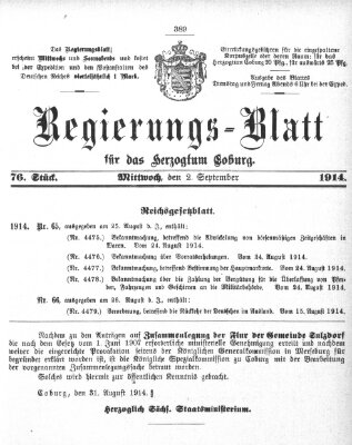 Regierungs-Blatt für das Herzogtum Coburg (Coburger Regierungs-Blatt) Mittwoch 2. September 1914