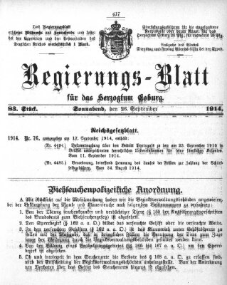 Regierungs-Blatt für das Herzogtum Coburg (Coburger Regierungs-Blatt) Samstag 26. September 1914