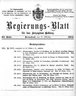 Regierungs-Blatt für das Herzogtum Coburg (Coburger Regierungs-Blatt) Samstag 31. Oktober 1914