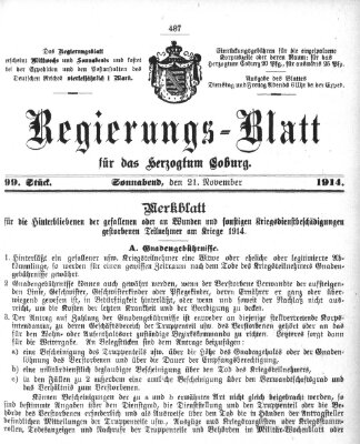 Regierungs-Blatt für das Herzogtum Coburg (Coburger Regierungs-Blatt) Samstag 21. November 1914