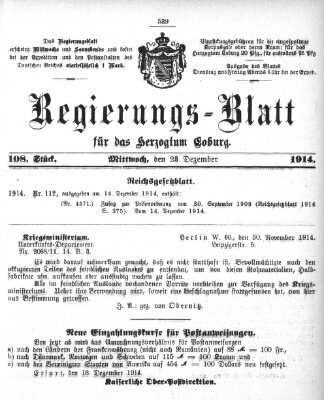 Regierungs-Blatt für das Herzogtum Coburg (Coburger Regierungs-Blatt) Mittwoch 23. Dezember 1914