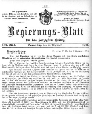 Regierungs-Blatt für das Herzogtum Coburg (Coburger Regierungs-Blatt) Donnerstag 24. Dezember 1914