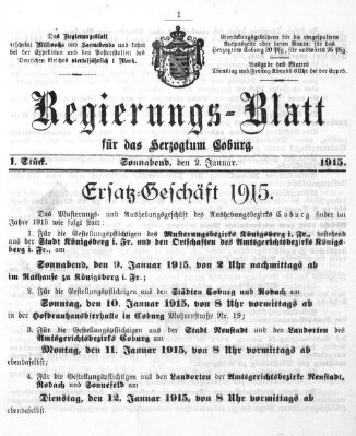 Regierungs-Blatt für das Herzogtum Coburg (Coburger Regierungs-Blatt) Samstag 2. Januar 1915