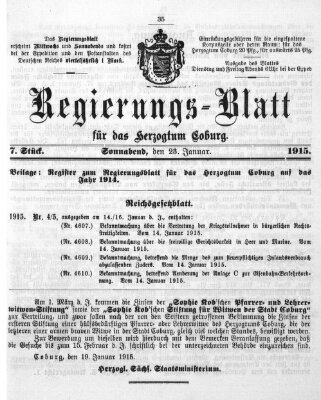 Regierungs-Blatt für das Herzogtum Coburg (Coburger Regierungs-Blatt) Samstag 23. Januar 1915