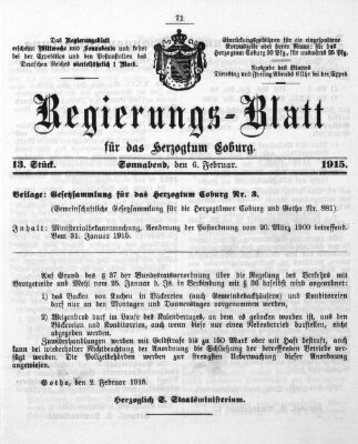 Regierungs-Blatt für das Herzogtum Coburg (Coburger Regierungs-Blatt) Samstag 6. Februar 1915