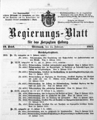 Regierungs-Blatt für das Herzogtum Coburg (Coburger Regierungs-Blatt) Mittwoch 24. Februar 1915