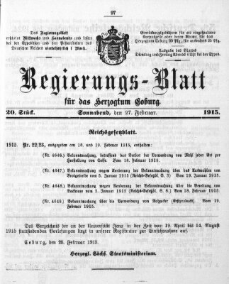 Regierungs-Blatt für das Herzogtum Coburg (Coburger Regierungs-Blatt) Samstag 27. Februar 1915