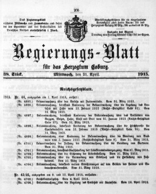 Regierungs-Blatt für das Herzogtum Coburg (Coburger Regierungs-Blatt) Mittwoch 21. April 1915