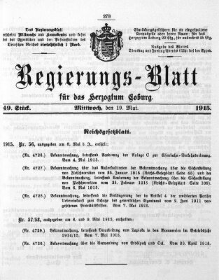 Regierungs-Blatt für das Herzogtum Coburg (Coburger Regierungs-Blatt) Mittwoch 19. Mai 1915