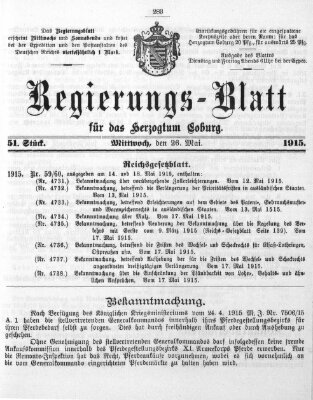 Regierungs-Blatt für das Herzogtum Coburg (Coburger Regierungs-Blatt) Mittwoch 26. Mai 1915