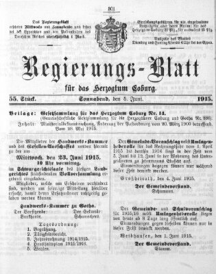 Regierungs-Blatt für das Herzogtum Coburg (Coburger Regierungs-Blatt) Samstag 5. Juni 1915