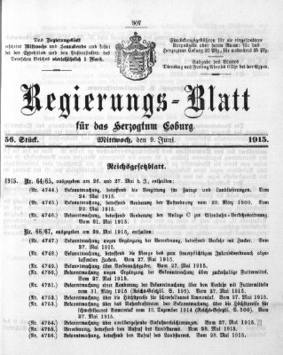 Regierungs-Blatt für das Herzogtum Coburg (Coburger Regierungs-Blatt) Mittwoch 9. Juni 1915