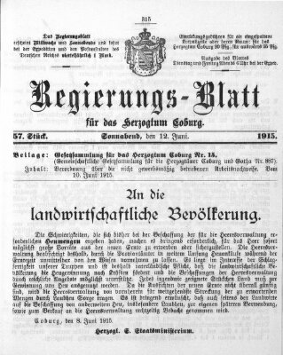 Regierungs-Blatt für das Herzogtum Coburg (Coburger Regierungs-Blatt) Samstag 12. Juni 1915