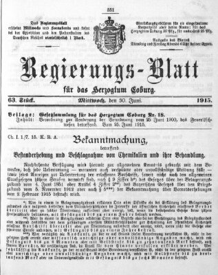 Regierungs-Blatt für das Herzogtum Coburg (Coburger Regierungs-Blatt) Mittwoch 30. Juni 1915