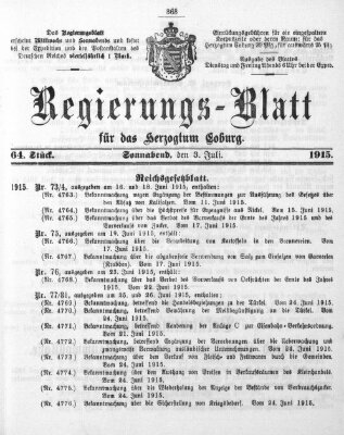 Regierungs-Blatt für das Herzogtum Coburg (Coburger Regierungs-Blatt) Samstag 3. Juli 1915