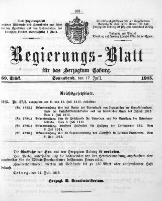 Regierungs-Blatt für das Herzogtum Coburg (Coburger Regierungs-Blatt) Samstag 17. Juli 1915