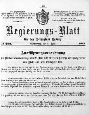 Regierungs-Blatt für das Herzogtum Coburg (Coburger Regierungs-Blatt) Mittwoch 21. Juli 1915