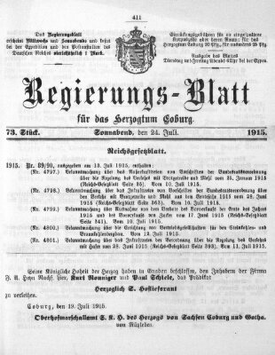 Regierungs-Blatt für das Herzogtum Coburg (Coburger Regierungs-Blatt) Samstag 24. Juli 1915