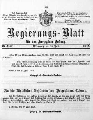 Regierungs-Blatt für das Herzogtum Coburg (Coburger Regierungs-Blatt) Mittwoch 28. Juli 1915