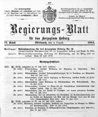 Regierungs-Blatt für das Herzogtum Coburg (Coburger Regierungs-Blatt) Mittwoch 4. August 1915