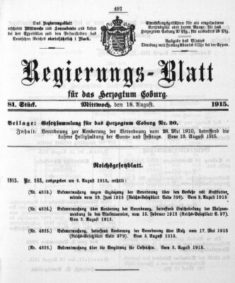 Regierungs-Blatt für das Herzogtum Coburg (Coburger Regierungs-Blatt) Mittwoch 18. August 1915