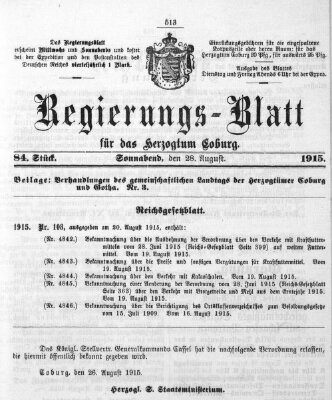 Regierungs-Blatt für das Herzogtum Coburg (Coburger Regierungs-Blatt) Samstag 28. August 1915