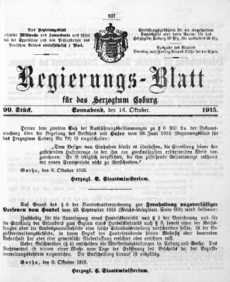 Regierungs-Blatt für das Herzogtum Coburg (Coburger Regierungs-Blatt) Samstag 16. Oktober 1915