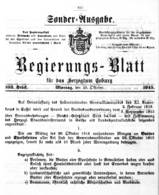 Regierungs-Blatt für das Herzogtum Coburg (Coburger Regierungs-Blatt) Montag 25. Oktober 1915