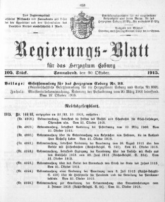 Regierungs-Blatt für das Herzogtum Coburg (Coburger Regierungs-Blatt) Samstag 30. Oktober 1915