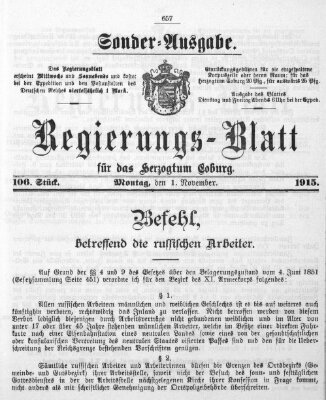 Regierungs-Blatt für das Herzogtum Coburg (Coburger Regierungs-Blatt) Montag 1. November 1915