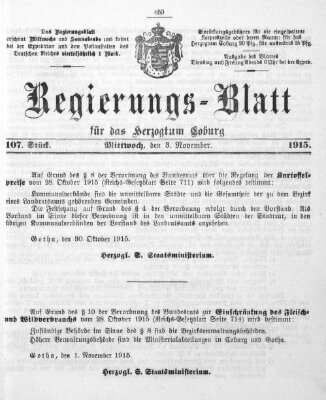 Regierungs-Blatt für das Herzogtum Coburg (Coburger Regierungs-Blatt) Mittwoch 3. November 1915