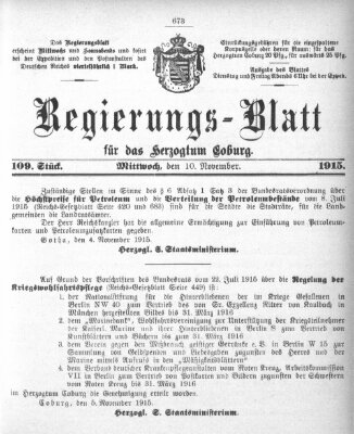 Regierungs-Blatt für das Herzogtum Coburg (Coburger Regierungs-Blatt) Mittwoch 10. November 1915