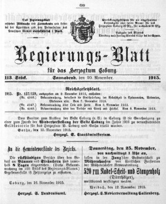 Regierungs-Blatt für das Herzogtum Coburg (Coburger Regierungs-Blatt) Samstag 20. November 1915