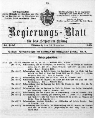 Regierungs-Blatt für das Herzogtum Coburg (Coburger Regierungs-Blatt) Mittwoch 24. November 1915