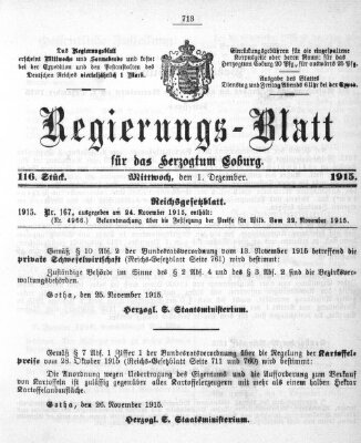 Regierungs-Blatt für das Herzogtum Coburg (Coburger Regierungs-Blatt) Mittwoch 1. Dezember 1915