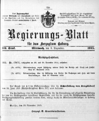 Regierungs-Blatt für das Herzogtum Coburg (Coburger Regierungs-Blatt) Mittwoch 8. Dezember 1915