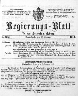 Regierungs-Blatt für das Herzogtum Coburg (Coburger Regierungs-Blatt) Samstag 29. Januar 1916