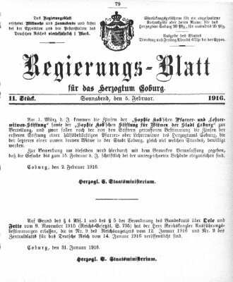 Regierungs-Blatt für das Herzogtum Coburg (Coburger Regierungs-Blatt) Samstag 5. Februar 1916