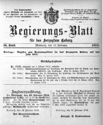 Regierungs-Blatt für das Herzogtum Coburg (Coburger Regierungs-Blatt) Mittwoch 16. Februar 1916