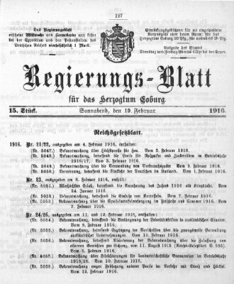 Regierungs-Blatt für das Herzogtum Coburg (Coburger Regierungs-Blatt) Samstag 19. Februar 1916