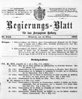 Regierungs-Blatt für das Herzogtum Coburg (Coburger Regierungs-Blatt) Mittwoch 15. März 1916