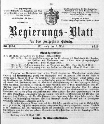 Regierungs-Blatt für das Herzogtum Coburg (Coburger Regierungs-Blatt) Mittwoch 3. Mai 1916