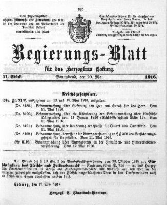 Regierungs-Blatt für das Herzogtum Coburg (Coburger Regierungs-Blatt) Samstag 20. Mai 1916