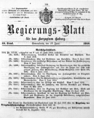 Regierungs-Blatt für das Herzogtum Coburg (Coburger Regierungs-Blatt) Samstag 17. Juni 1916