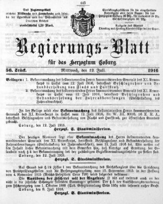 Regierungs-Blatt für das Herzogtum Coburg (Coburger Regierungs-Blatt) Mittwoch 12. Juli 1916